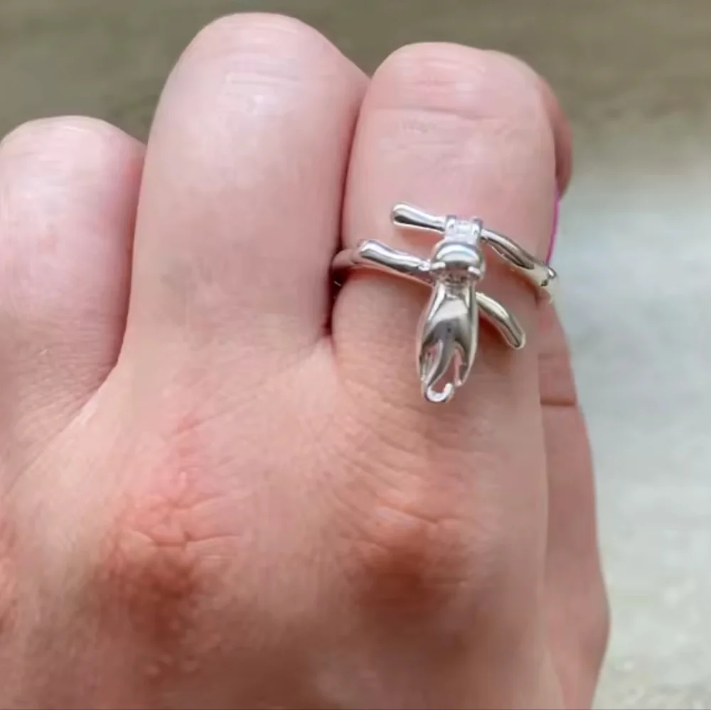 925 Silver Kitty Cat hanging from Branch Ring Sz 8